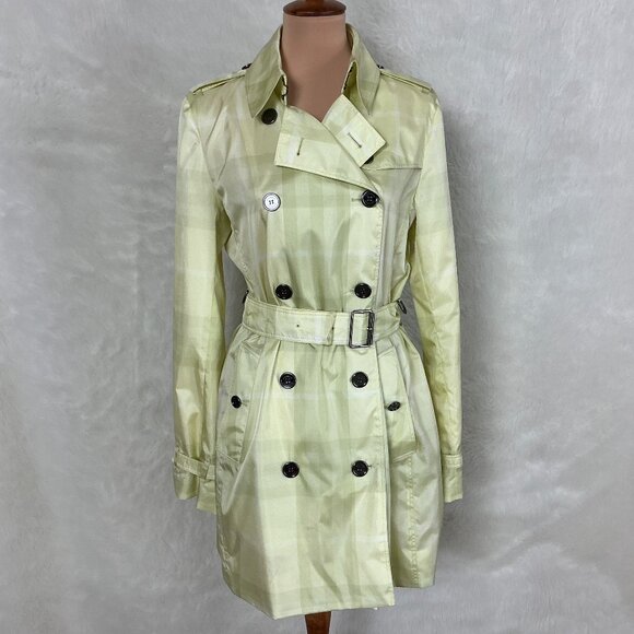 Burberry Brit Yellow Plaid Packable Trench Coat Rain Jacket Sherbet NWT US 10 - Picture 1 of 11